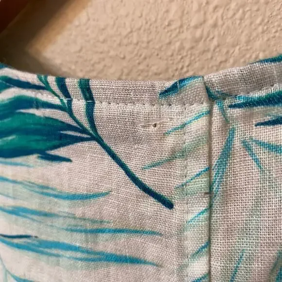 Tahari 100% Linen Palm Leaf Teal Short Dress Womens sz S Casual Tropical Relaxed - Picture 8 of 11